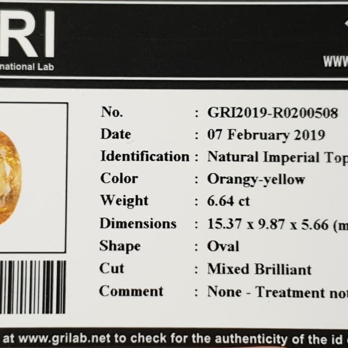 Batu Imperial Yellow Topaz Top Color Memo 6.64 crt